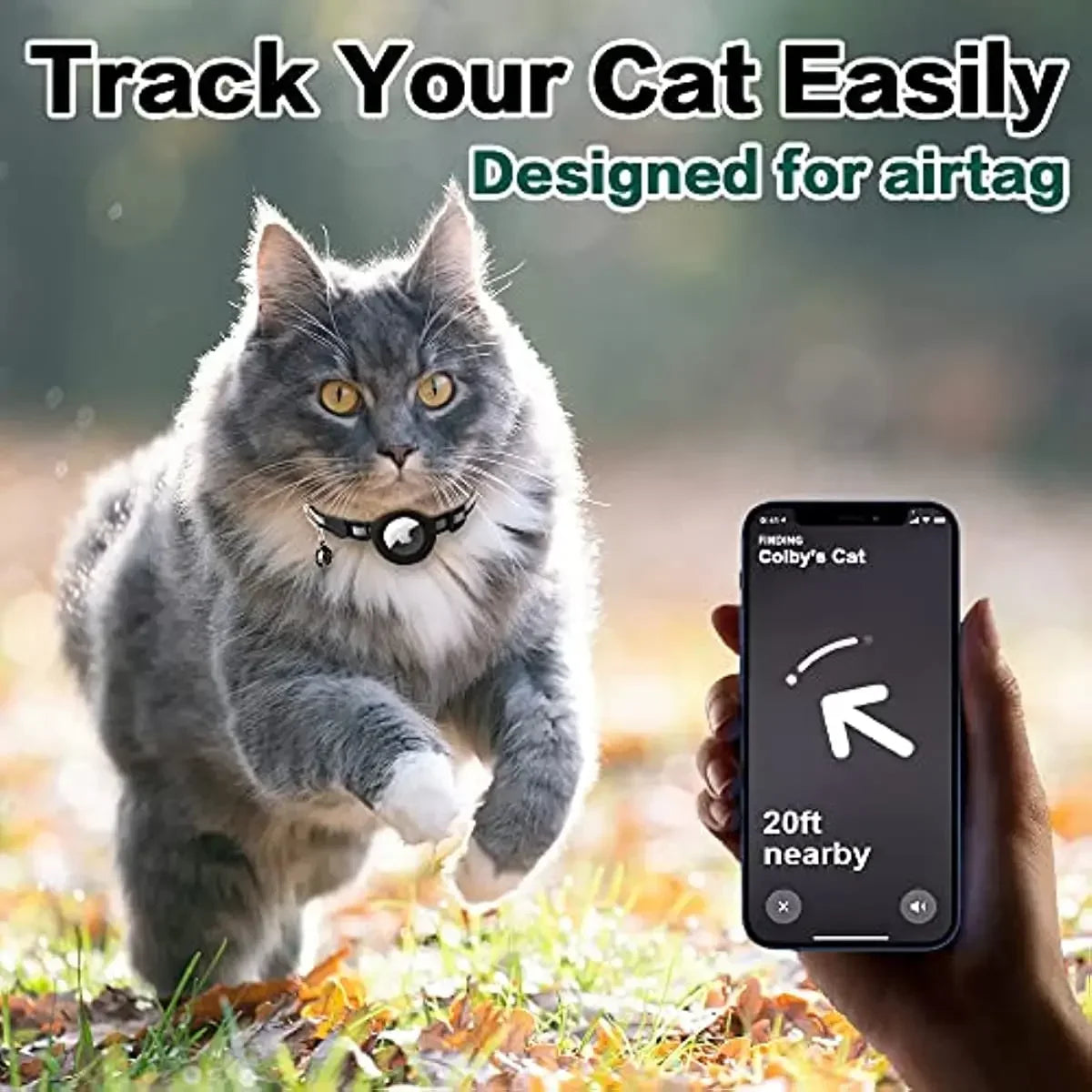 ATUBAN Airtag Cat Collar - Apple Air Tag Holder and Bell